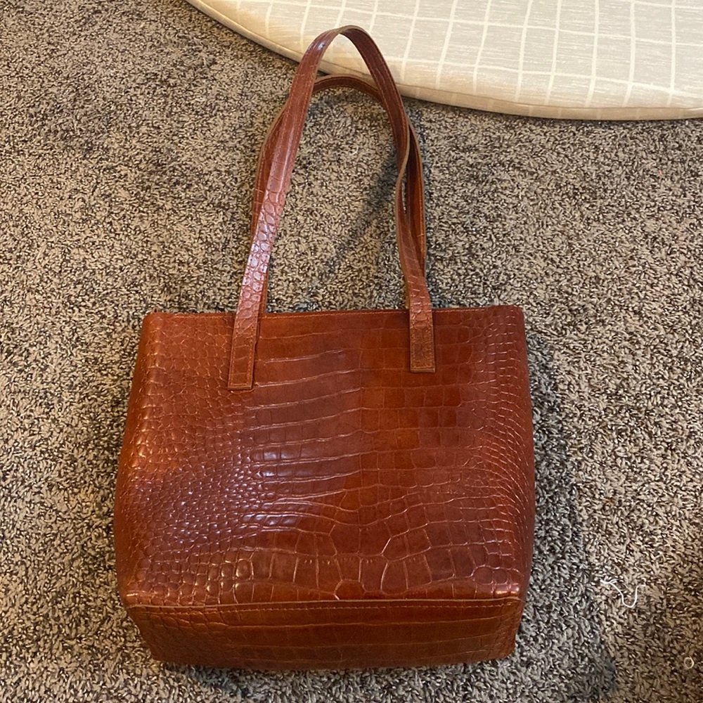 BRAND NEW Teddi Joelle Mini Daily Tote in Brown Croc with Zipper